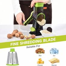3-In-1 Rotary Food Processor - Manual Cheese Grater & Vegetable Slicer Set With Interchangeable Blades, Professional Grade For Kitchen/Restaurant, Effortless Shredding For Hard Cheese, Nuts, Chocolate Blocks - TSP xanh - Xem 3