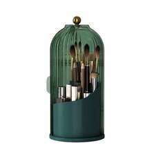 Makeup Brush Holder Organizer With Lid,360 Rotating Dustproof Makeup Brushe Organizer Boxes Vanity Desktop Bathroom Countertop Vanitydresser2025