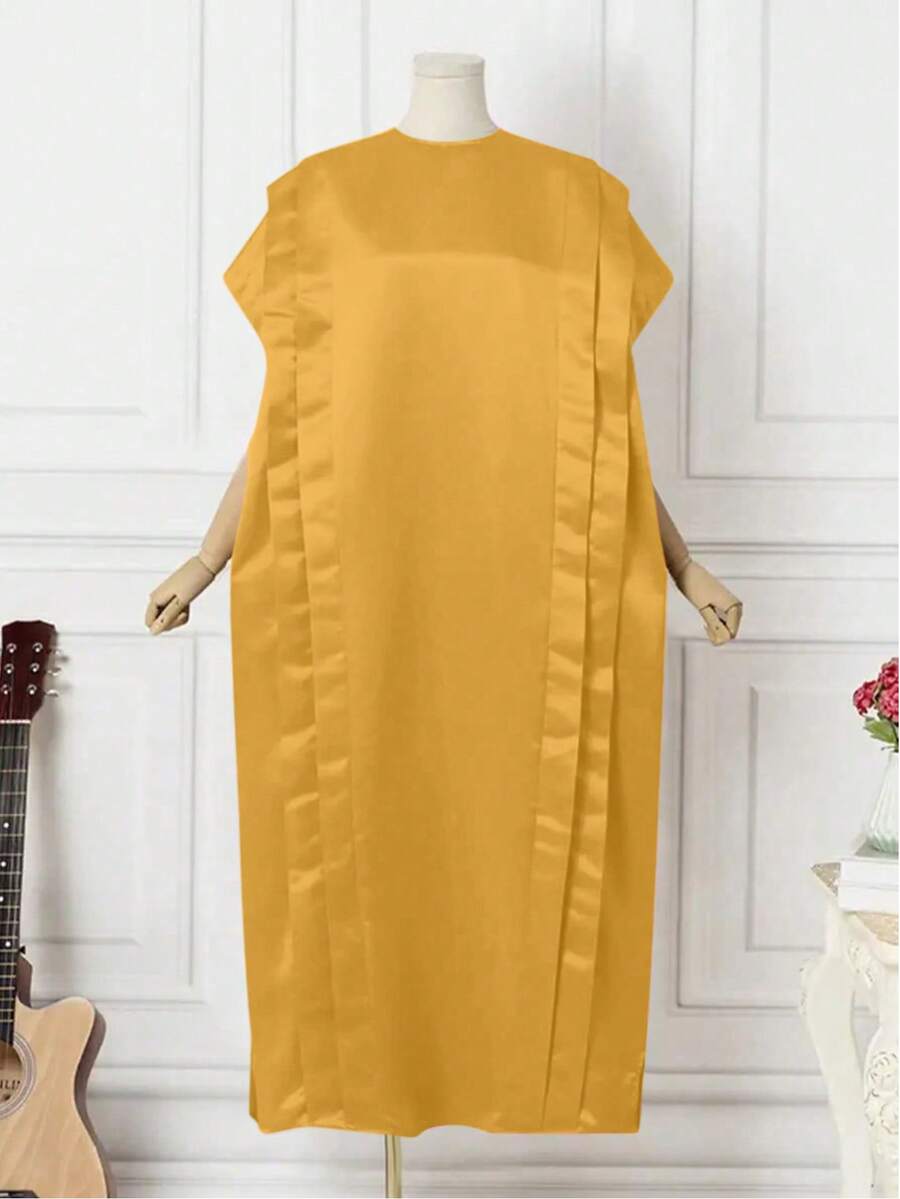 Đầm trơn màu thanh lịch cỡ lớn, thích hợp cho các bữa tiệc mùa hè. - Màu vàng - Xem 1