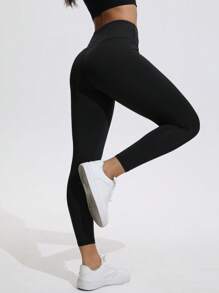 女式高腰收腹瑜伽裤，纯色健身紧身裤，82.5% 涤纶 17.5% 氨纶，全长，四季针织面料，松紧腰带，无腰带，适合跑步、健身和瑜伽