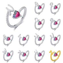 1pc Silver-Tone Emerald Stone Inlaid Initial Ring - Silver - View 4