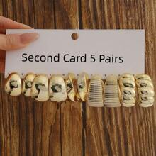 5件/6件/7件/18件套装 ABS 树脂与 CCB 金色夸张 C 形水滴耳环 - 新款1-18對 - 查看 5