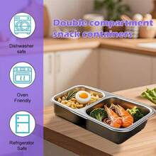 Recipientes reutilizables de acero inoxidable con tapas (4 PIEZAS) - Compartimentos dobles a prueba de fugas, portátiles para salsas, condimentos, viajes y campamento al aire libre - blanco plateado - Ver 4