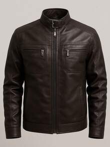 Men's Slim Lined Leather Jacket Without Hood - 鏽棕色 - 查看 1