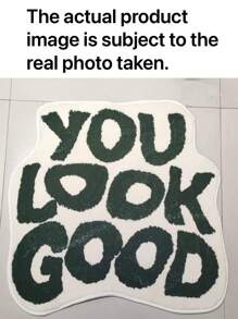 1pc "You Look Good" Asymmetrical Shaped Plush Rug, Machine Washable, Home Decor For Living Room, Bedroom, Bathroom, Kitchen