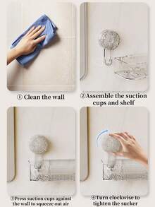 1个免钻孔淋浴置物架，带强力吸盘 - 可拆卸浴室收纳架，纤薄设计，白色和透明款，适用于洗漱用品和淋浴必需品 - 浴室配件 - 無色 - 查看 9