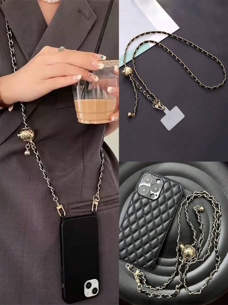 Correa de cadena de hombro con estilo fresco al por mayor, correa de cadena para mochila, bolso bandolera con pequeñas bolas doradas como regalo para la madre, la familia, los amigos, el cumpleaños, vacaciones, colgante de teléfono, cadena de teléfono - Multicolor - Ver 1