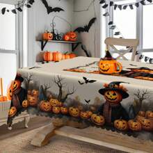 1pc Halloween Tablecloth, Pumpkin, Scarecrow, Ghost, Bat, Vintage Style, Round And Rectangular Tablecloth, Suitable For Halloween Decoration, Autumn Decoration, Farmhouse Decor, For Indoor And Outdoor Daily Gatherings, Lunch And Dinner Use