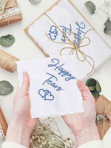 2pcs Wedding Gift Embroidered Handkerchief, Happy Tears Wedding Day Bride Gift For Bridal Shower Bachelorette Hen Party, Mom Mother In Law Gift Present Mother's Day Graduation