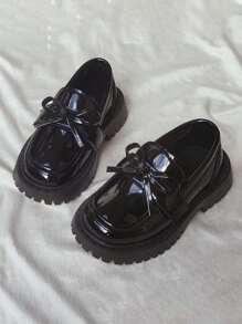 2025新款蝴蝶结百搭儿童皮鞋韩版时尚女童平底鞋适合学生舞会 - 黑色 - 查看 2