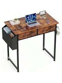 32 Inch Small Desk With Fabric Drawers – Vanity Table With Storage Drawer & Bag. Writing Desk For Bedroom/Study, Small Spaces - 鏽棕色 - 查看 2