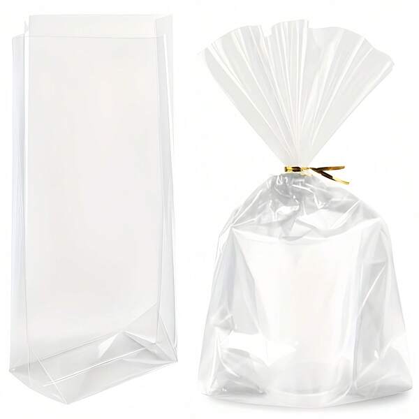25pcs Flat Bottom Gusset Processing Bag, Transparent Cellophane Gift Bag, Gift Bag With Kink Tie, Gift Bag For Birthday Party Party, Christmas Halloween Small Gift Bag