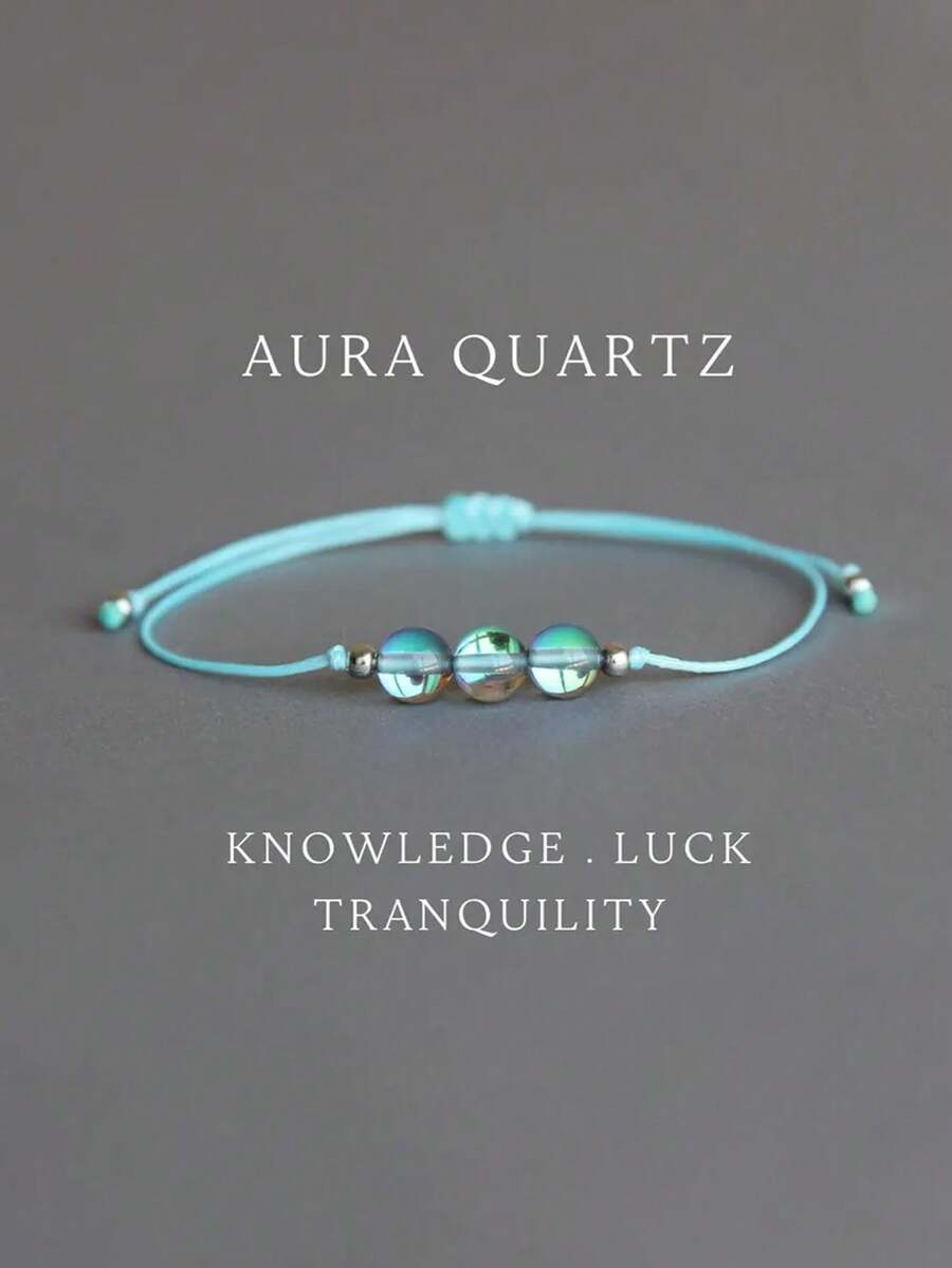 1 件天使光环石英手链形而上学水晶手链女士疗愈手链神秘礼物母亲节礼物绳状宝石手链 - 天藍色 - 查看 1