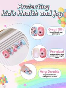 24pcs Kids Press-On Nails Girls Fashion False Nails Set, Kids Nails Artificial False Nails Patches Pre-Glued Full Coverage Short Acrylic Nails Suitable For 3-12 Years Old Kids Nails Great For Girls Birthday Gifts Kids Nail Art Decoration (Floral Butterfly)