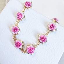 New Red Rose Flower Pendant Bracelet, Elegant & Romantic Gift For Women, Exquisite Jewelry