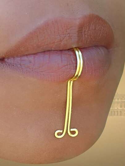 1pc Y2K Unique Handmade Lip Ring Lip Cuff, Faux Chin Jewel, No Piercing, Adjustable Fake Lip Ring Body Jewelry