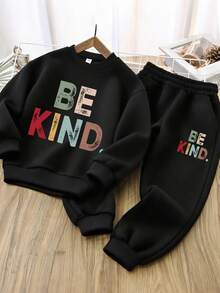 1 Set Boys' Colorful Letter Element Casual Outfit, Comfortable & Versatile, Suitable For Spring/Autumn School Activities And Personalized Style - Black - View 1