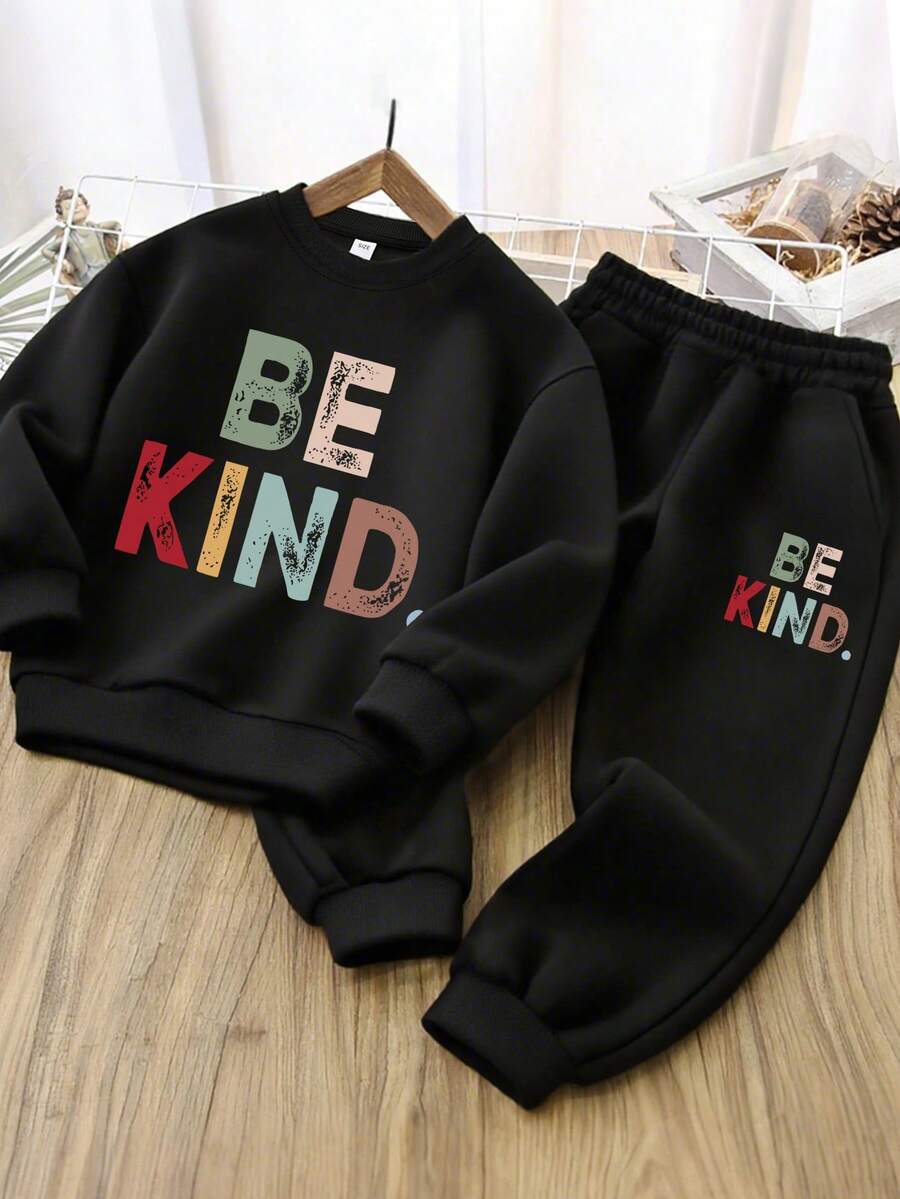 1 Set Boys' Colorful Letter Element Casual Outfit, Comfortable & Versatile, Suitable For Spring/Autumn School Activities And Personalized Style - Black - View 1