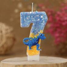1pc Number Birthday Candle, Blue Dinosaur Decorated Cake Candle, 0-9 Blue Yellow Shiny Number Candle, Suitable For Birthday Cakes And Large Holiday Parties - Blue Yellow - View 9