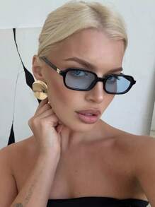 1 副小号矩形镜框时尚眼镜，适合度假、旅行、运动风格、驾驶、节日、海滩、音乐节、郊游、夏季配饰、假期、家庭出游、优雅装扮、街头风格配饰、运动、派对、户外活动、街头风格外观、钓鱼、夏季海滩度假、户外、旅行 - 黑框藍片 - 查看 5