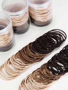 100/200/400pcs Women's All-Match Minimalist Hair Ties In Chic Black/Brown/Beige Canisters, Elastic, Fashionable, Versatile, Elegant, Simple Colored Hairbands For Daily Wear, Casual Parties, Work, Vacation, Ponytails, Buns, Facial Cleansing, Showering, Makeup Application And Accessorizing Outfits, Headgears And Accessories Ponytail Holders Hair Elastics Hair Rubber Bands Scrunchies Hair Rope, Hair Bobbles