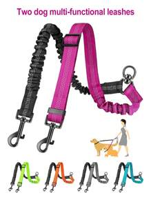 1pc Pet Double-Headed Leash Double Dog Connector Strap, Usable As Car Belt, Stretchable Elastic Rope Suitable For Different Dog Breeds, Contrast Color - Multicolor - View 6