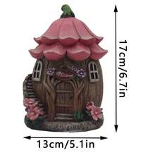 تمثال بيت الأساطير الربيعية من الراتنج - كوخ خيالي بسقف وردي وتفاصيل زهرية، مثالي لديكور حديقة خارجية، زخرفة الباحة، موضوع عالم السحر والخيال، هدية عيد ميلاد مثالية