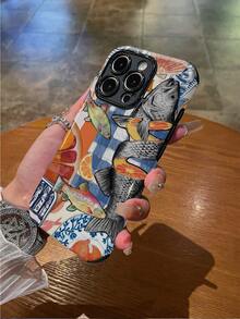 1pc Orange Fish Pattern Shockproof Anti-Slip Soft TPU + PC Hybrid Phone Case Compatible With IPhone 11/12/13/14/15/16/16 Plus/16 Pro/16 Pro Max - Multicolor - View 3