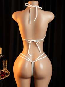 Sexy White Lace Jumpsuit, Backless Spaghetti Strap Design - White - View 3