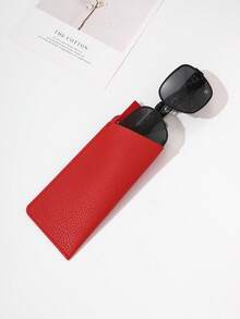 1pc Leather Travel Eyeglasses Case, Ultra-Thin Protective Glasses Pouch In Black, Orange, Red, Brown Litchi Texture, Convenient Sunglasses Holder Bag