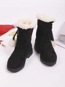 A Pair Of Stylish And Cute Children's Snow Boots With Bow Decorations, Suitable For Outings, Trips, Vacations, And Back-To-School Outfits (Suitable For Both Boys And Girls)."Back-To-School Season Kids' Snow Boots""Kids' Snow Boots For Vacation Outfits""2025 New Children's Snow Boots"" Winter And Autumn Warm Kids' Snow Boots""Stylish And Cute Snow Boots"