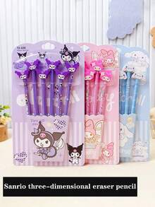 6 支卡通 Sanrio HB 铅笔、小学绘画和书写铅笔、儿童 Sanrio 3D 橡皮擦组合套装、高品质素描铅笔