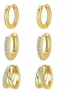 6 أزواج من أقراط الحلق النحاسية البسيطة والزركونيا المكعبة للنساء، أقراط مجوهرات مناسبة للاستخدام اليومي والحفلات والشاطئ، بطراز بسيط