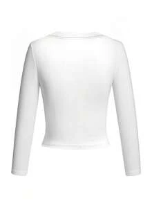 圆领长袖T恤American Hottie春秋新款字母印花女短款修身紧身衣 - 白色 - 查看 4