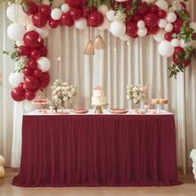 1pc Polyester Ruffled Table Skirt, Suitable For 48/72/96/108/168 Inch Rectangular Tables, Wrinkle-Resistant And Easy To Clean, Ruffle Hem Design, Ideal For Birthday, Party, Wedding, Bridal Shower, Celebration Decor - Multicolor - View 11