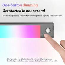 1pc Metal Wireless RGB Light 23cm Colorful LED Light Strip With Motion Sensor, Smart Magnetic Closet Light, 5 Lighting Modes, USB Rechargeable Dimmable Night Light, Suitable For Wardrobe, Stairs, Kitchen, Garage, Corridor, Bedroom And All Indoor Spaces - RGB - View 3