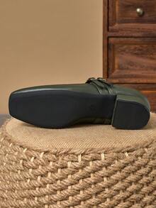 MonaNise 女士3厘米布面包跟黑色时尚百搭玛丽珍低跟粗跟优雅平底鞋，另有藏蓝色、咖啡色、酒红色可选 - 軍綠色 - 查看 7