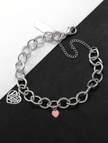 S925 Sterling Silver Link Bracelet: Double Heart Charms, Romantic & Stylish