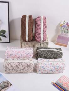 1 Stück Blumen Cord Stifttasche, verschiedene Blumenmuster, geeignet zum Aufbewahren von Schreibwaren, Büroorganisation und Dekoration, Campus Mode Schulmaterial, Geschenk für Freunde - Verschiedenfarbig - Übersicht 8