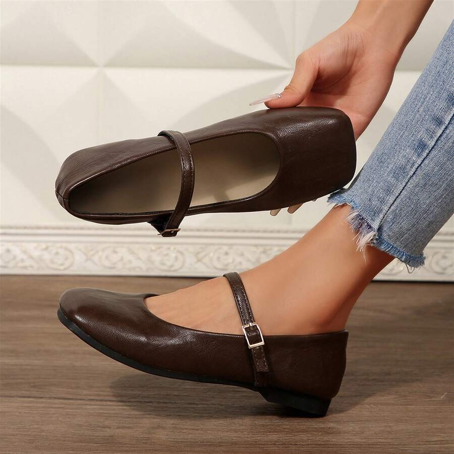 Womens Dressy Ballet Flats Square Toe Comfortable Casual Slip On Ballerina Flat Shoes - 棕色 - 查看 1