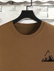Men's Geometric Mountain Print Casual Short Sleeve T-Shirt Street Fashion - Rust Brown - View 3