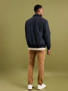 Men's Traditional High Collar Bomber Jacket With Cutouts - Navy Blue - View 8
