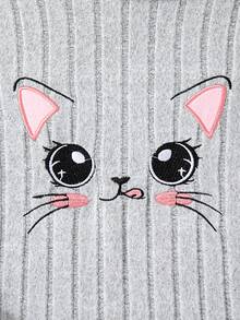 2pcs Girls Casual Embroidered Cartoon Hooded Long Sleeve Knit Top And Pants Set, Spring/Autumn - Light Grey - View 4