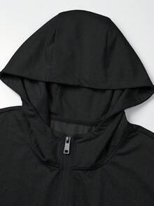 Men's Zip-Up Drawstring Hooded Sweatshirt, Autumn/Winter Style Hoodie With Thermal Lining, Adjustable Hood And Zipper Closure, Fashionable Long Sleeve Casual Sports Jacket, Comfortable Fabric Design Suitable For Gym Use - Black - View 3