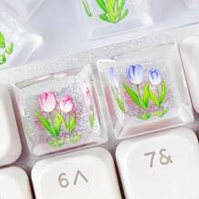 1pc Resin Personalized Original Design Beautiful Tulip Keycaps, Cross-Axis Interstellar Cutsom Keycaps, Cherry MX Keycaps Mechanical Keyboard Valentine's Day Gift - Multicolor - View 2