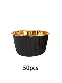 50 peças/100 peças Copo de Papel Mafen, Ferramenta de Cozimento de Cupcake de Papel, Suporte de Papel para Bolo com Borda Ondulada Dourada, Copo de Papel Antigordurado Colorido para Cozimento, Filme de Cozimento, Copo de Papel para Bolo com Boca Ondulada Dourada, Forma de Papel Alumínio Descartável para Cupcake, Bandeja Descartável de Cozimento de Cupcake de Papel
