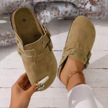 女士棕色平底凉鞋，百搭平底凉鞋，圆头拖鞋，夏季户外拖鞋，四季拖鞋