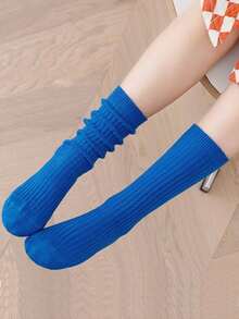 1 Pair Children's Colorful Mid-Calf Socks, Solid Color Vertical Striped Girls' Knee-High Socks, Fashion Versatile Candy Color Crew Socks, Suitable For 3-8 Years Old Boys And Girls - Multicolor - View 13