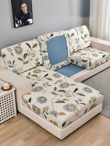 1 件防滑弹力装饰沙发垫套，牛奶丝面料花卉印花，色彩鲜艳，有单人/双人/三人/四人座尺寸可选，适合春、夏、秋、冬 - 彩色 - 查看 2