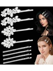 2/4/6/8/10 Peças Presilhas de Cabelo com Strass, Grampos de Cabelo com Cristal e Pérola Cintilante, Acessórios de Cabelo Elegantes para Casamento, Baile, Dia dos Namorados, Dança, para Cabelos Grossos e Longos, Noivas, Mulheres e Meninas, Tiaras - A - Visão 15